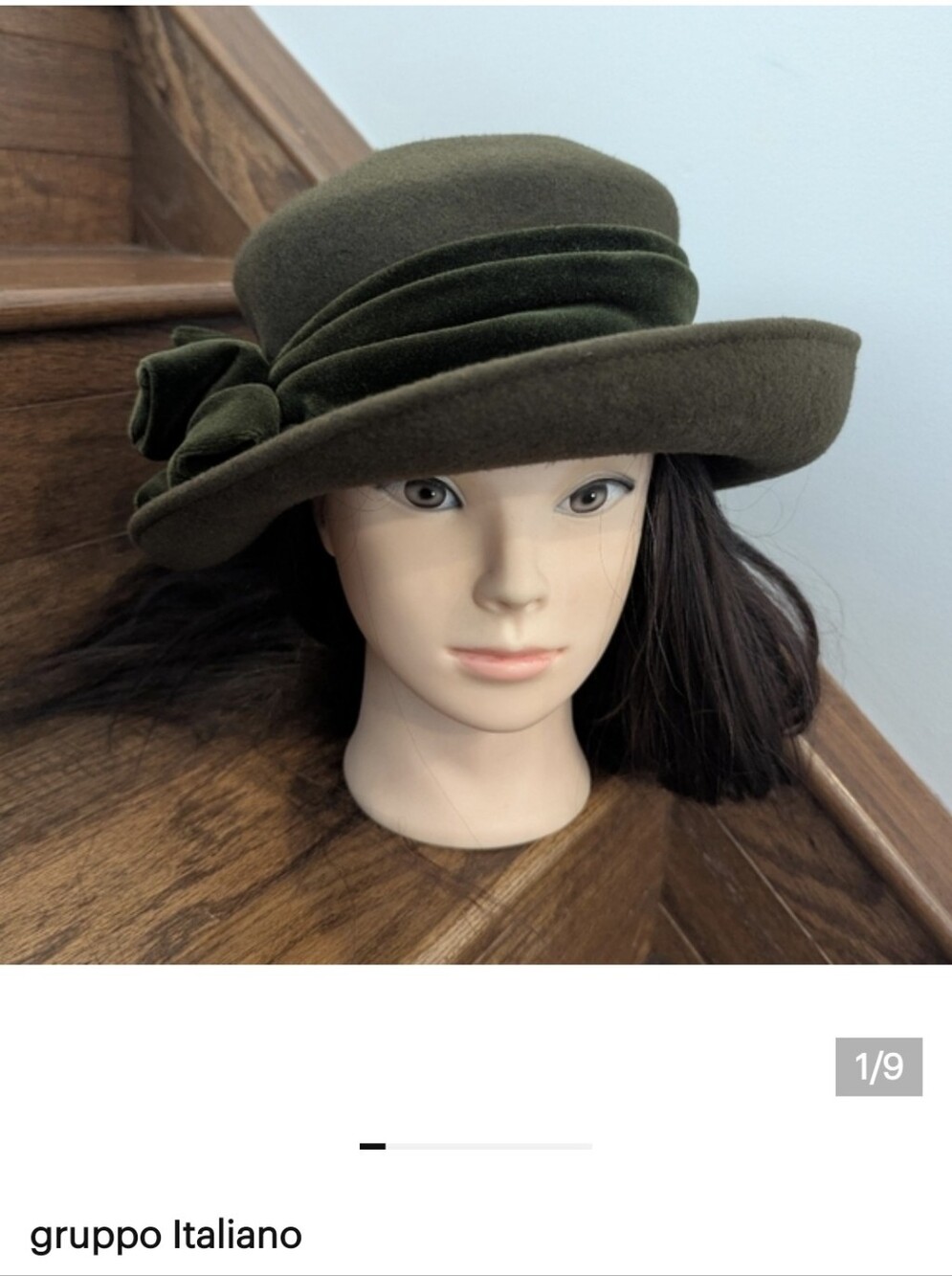 Vintage Designer Gruppo Italiano Green Wool Felt And Velvet Hat, Avant Garde